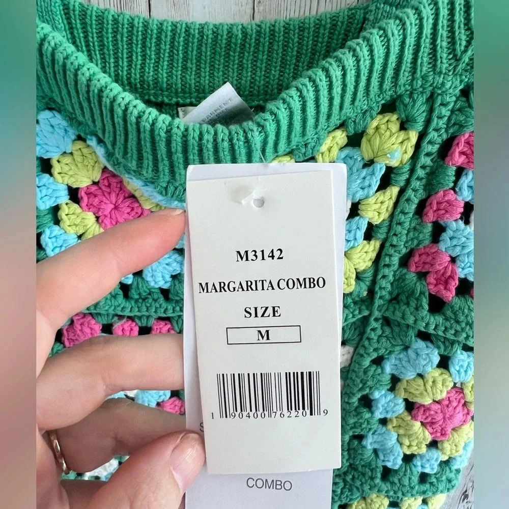 Design History Floral Grandma Square Patchwork Crochet Minidress Cottagecore Med - Picture 4 of 4